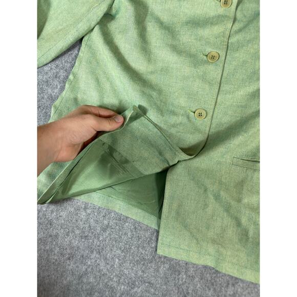 Vintage Land's End Linen Coats Jacket Womens 10 Green Button Up Casual Preppy - Picture 3 of 5